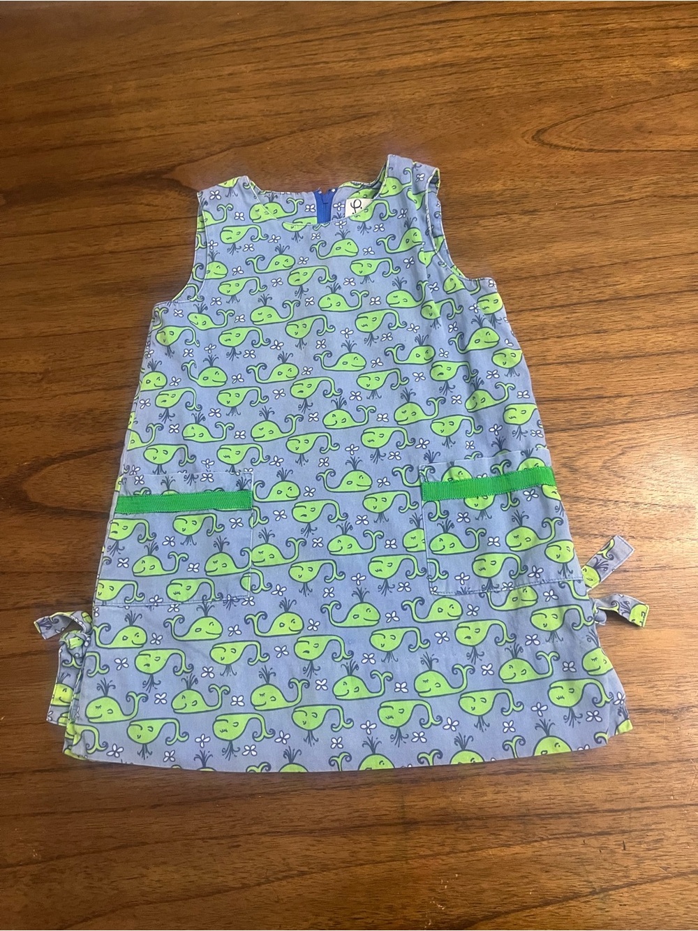 Vintage Lilly Pulitzer Girls Whale Print Shift Dress Blue Green Size 5